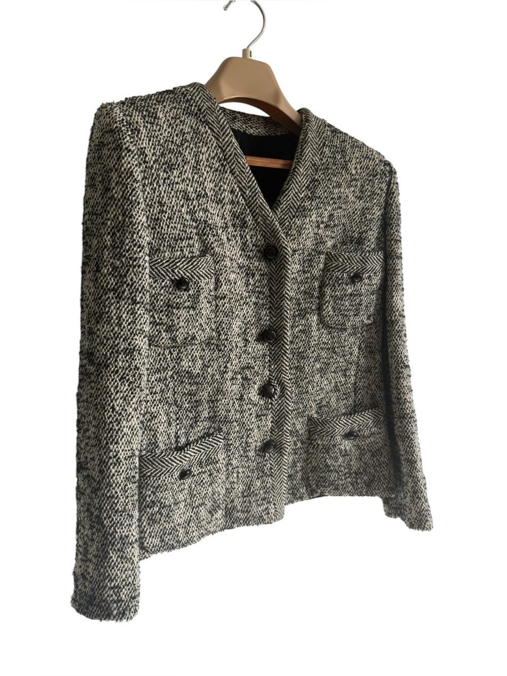 Vintage Devon Hall Black & Ivory Tweed Lady Jacket Blazer 80s 90s Medium